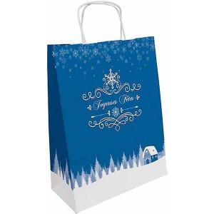 Sac Joyeuses Fêtes bleu - x25 - 18 x 8 x 21 cm