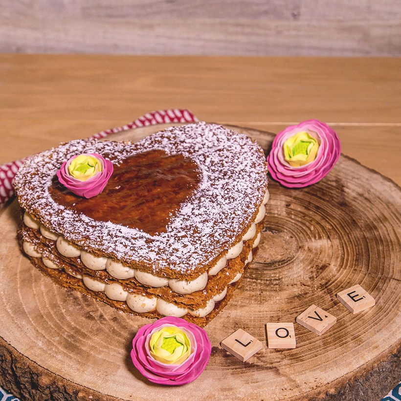 Recette de millefeuille St Valentin coeur coquelicot framboise