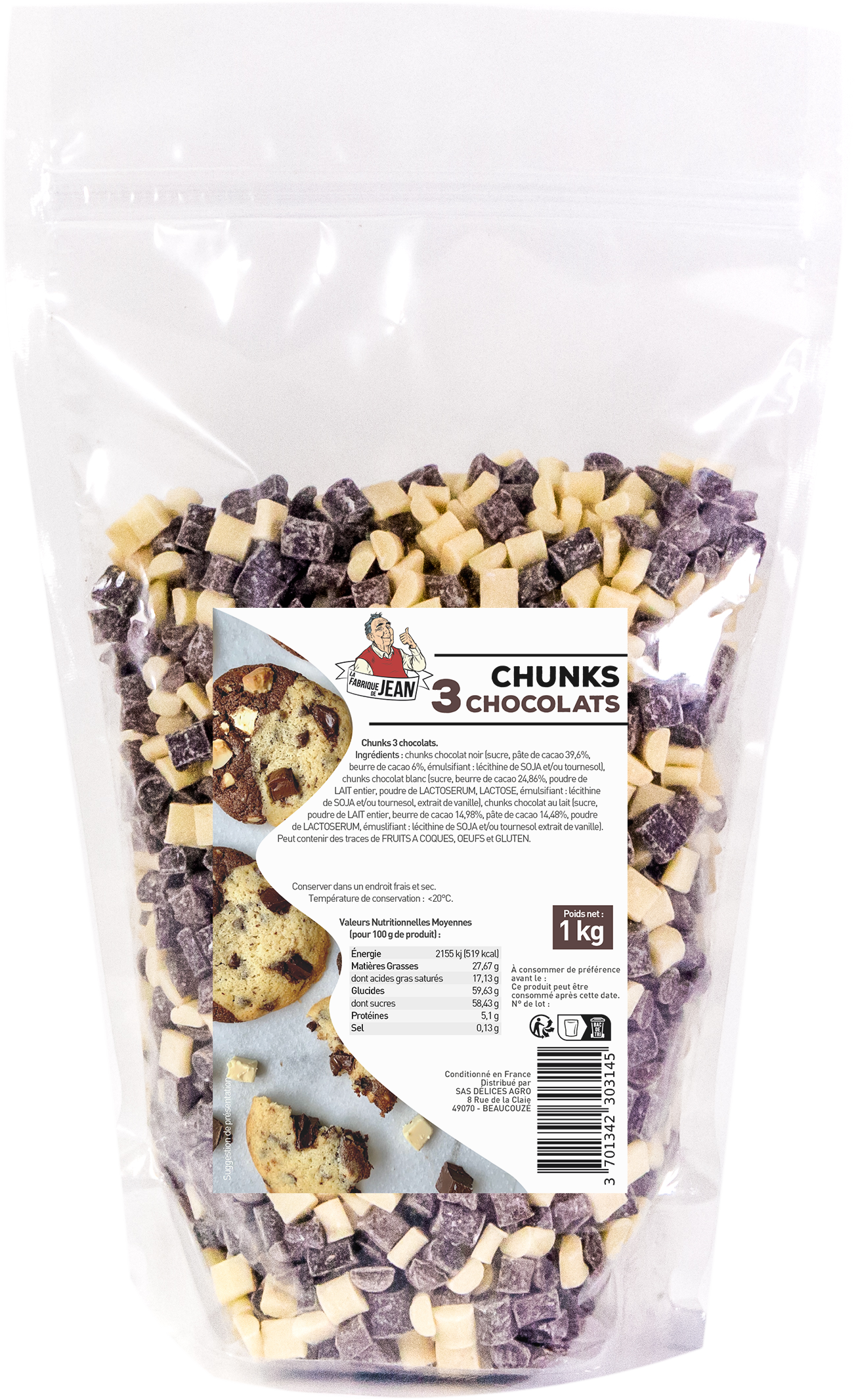Chunks 3 chocolats - 1kg