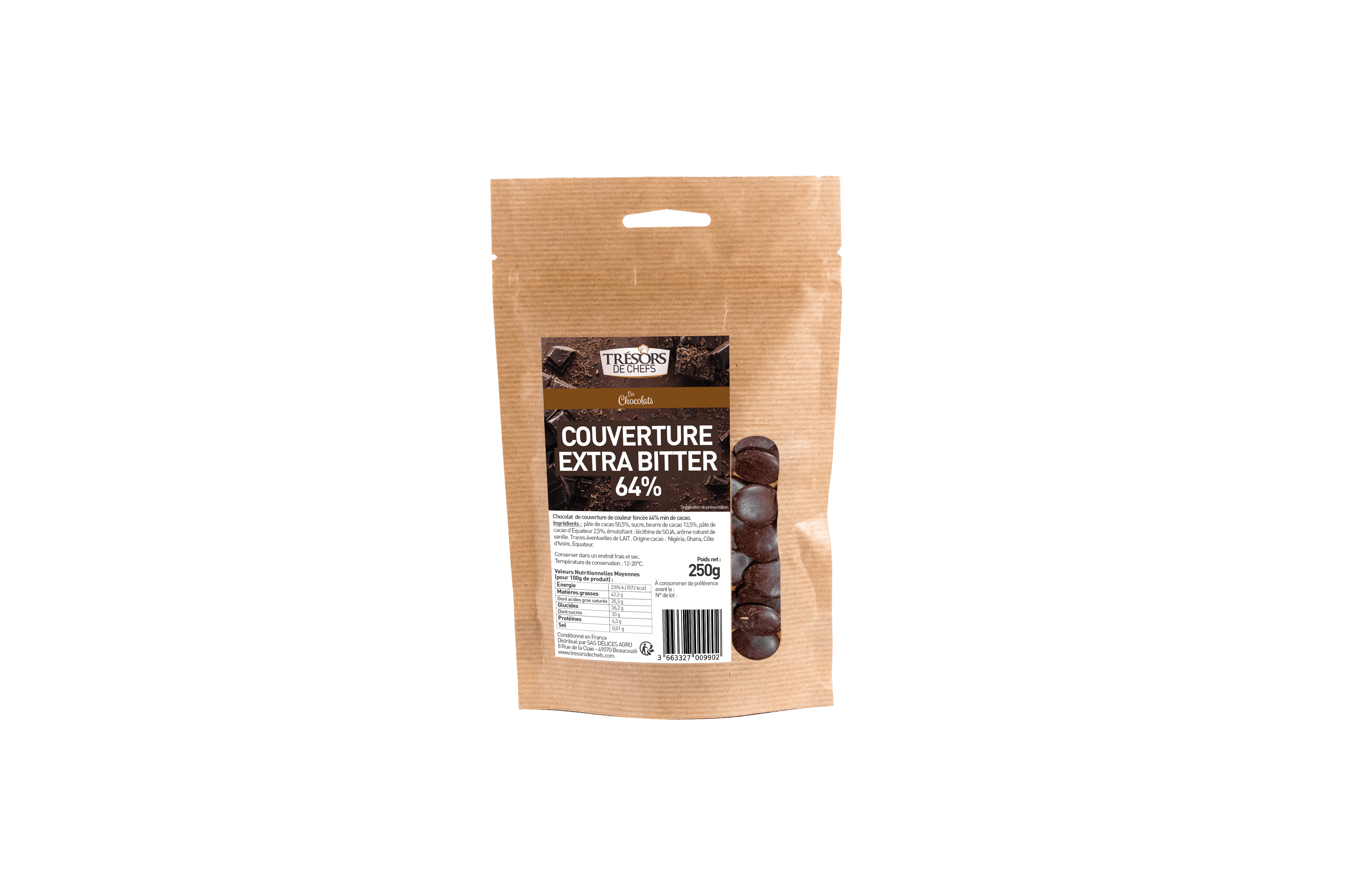 Chocolat de couverture noir 64% - 250g