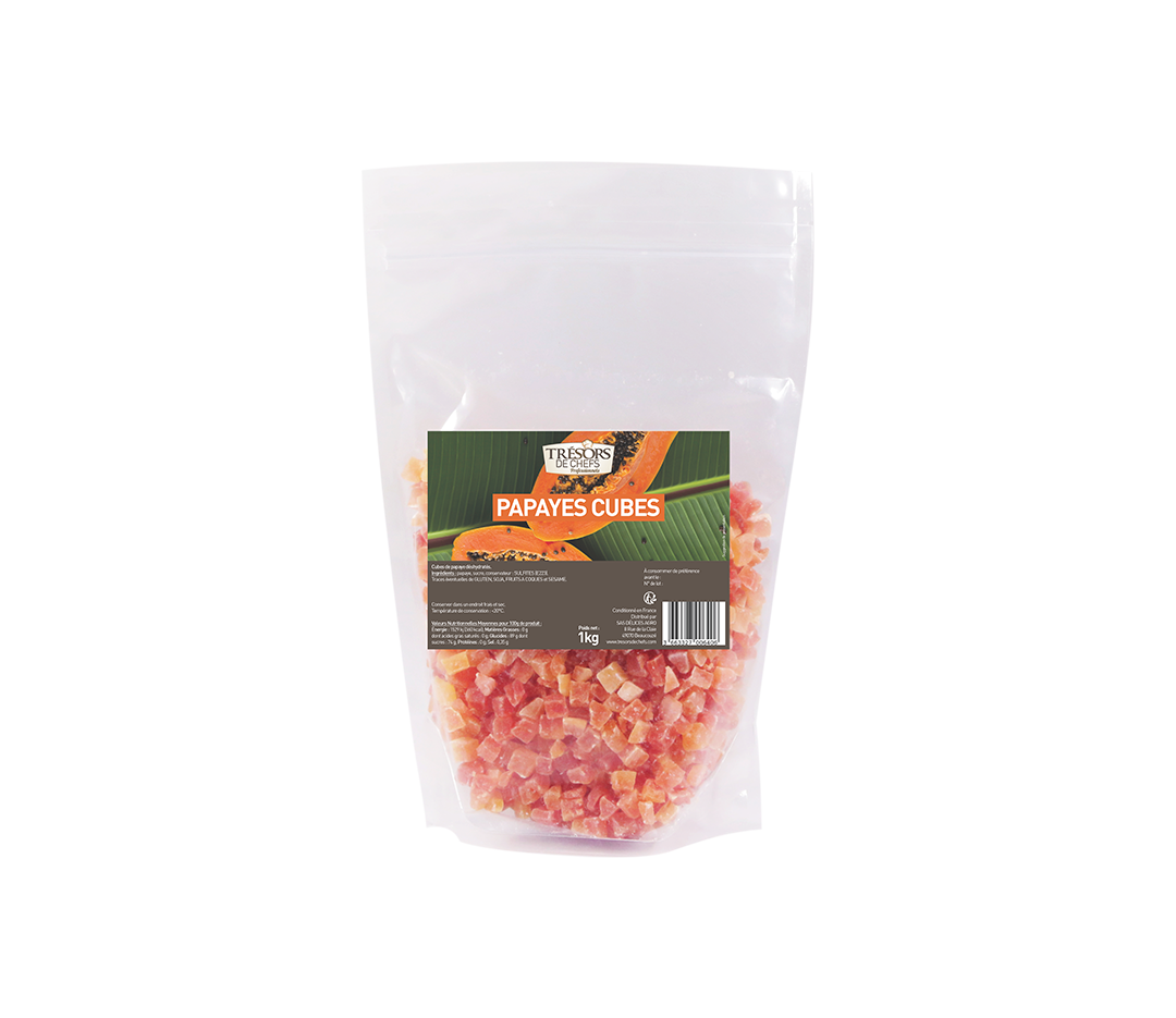 Papayes séchées en cubes - 1Kg