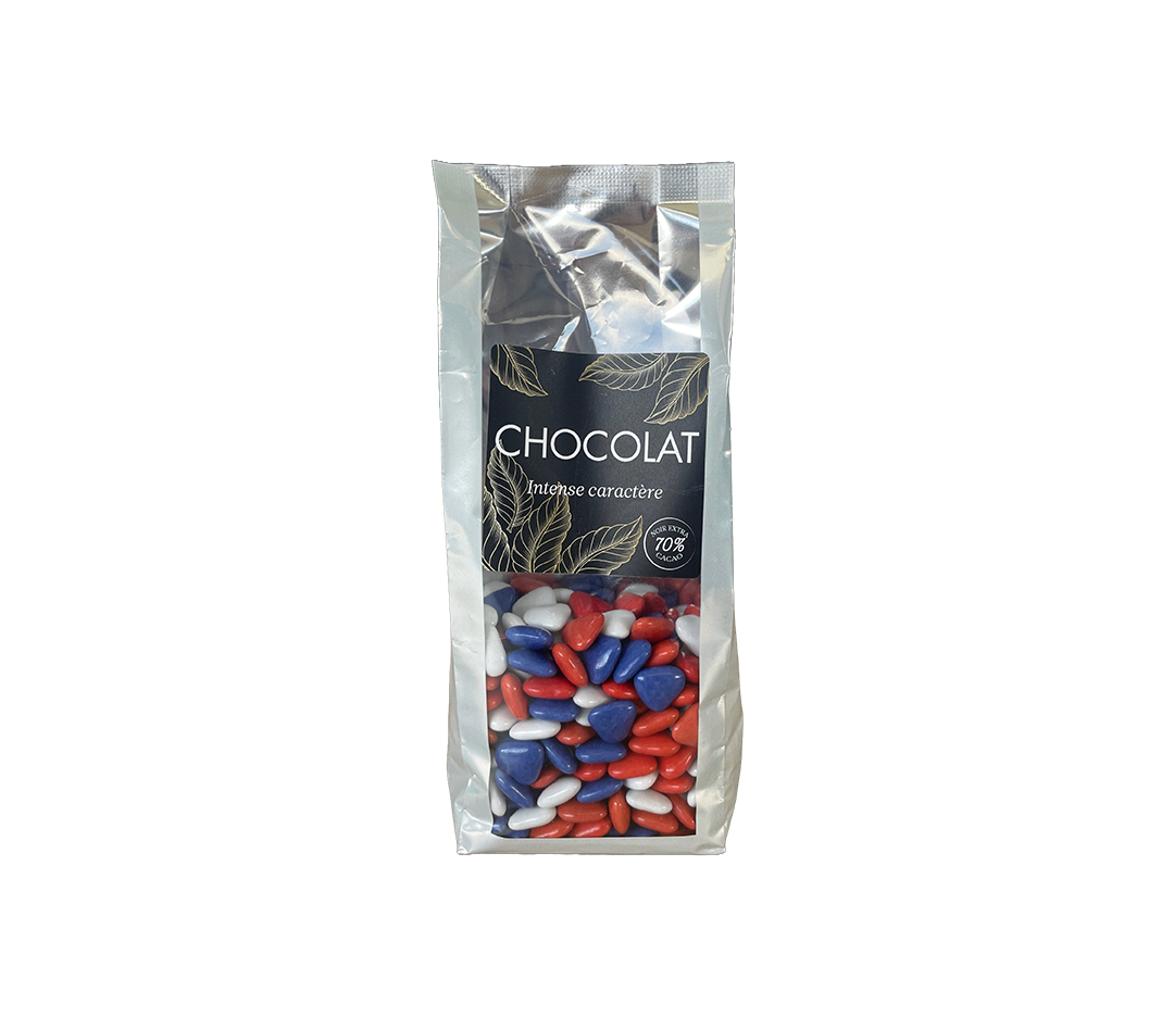 MINI COEUR CHOC. 250GRS BLEU/ROUGE/BLANC