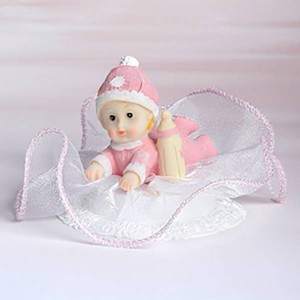 Sujet baptême rose - 9cm