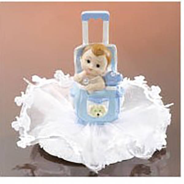 Sujet bébé poussette bleue