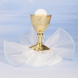 Sujet calice or et tulle bleu