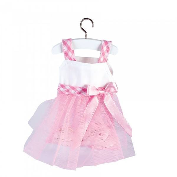 Robe blanche bretelle voile rose