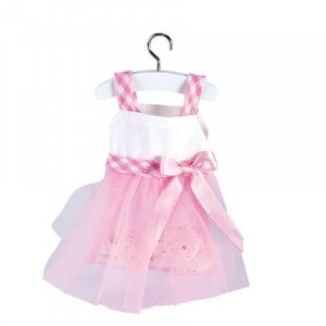 Robe blanche bretelle voile rose